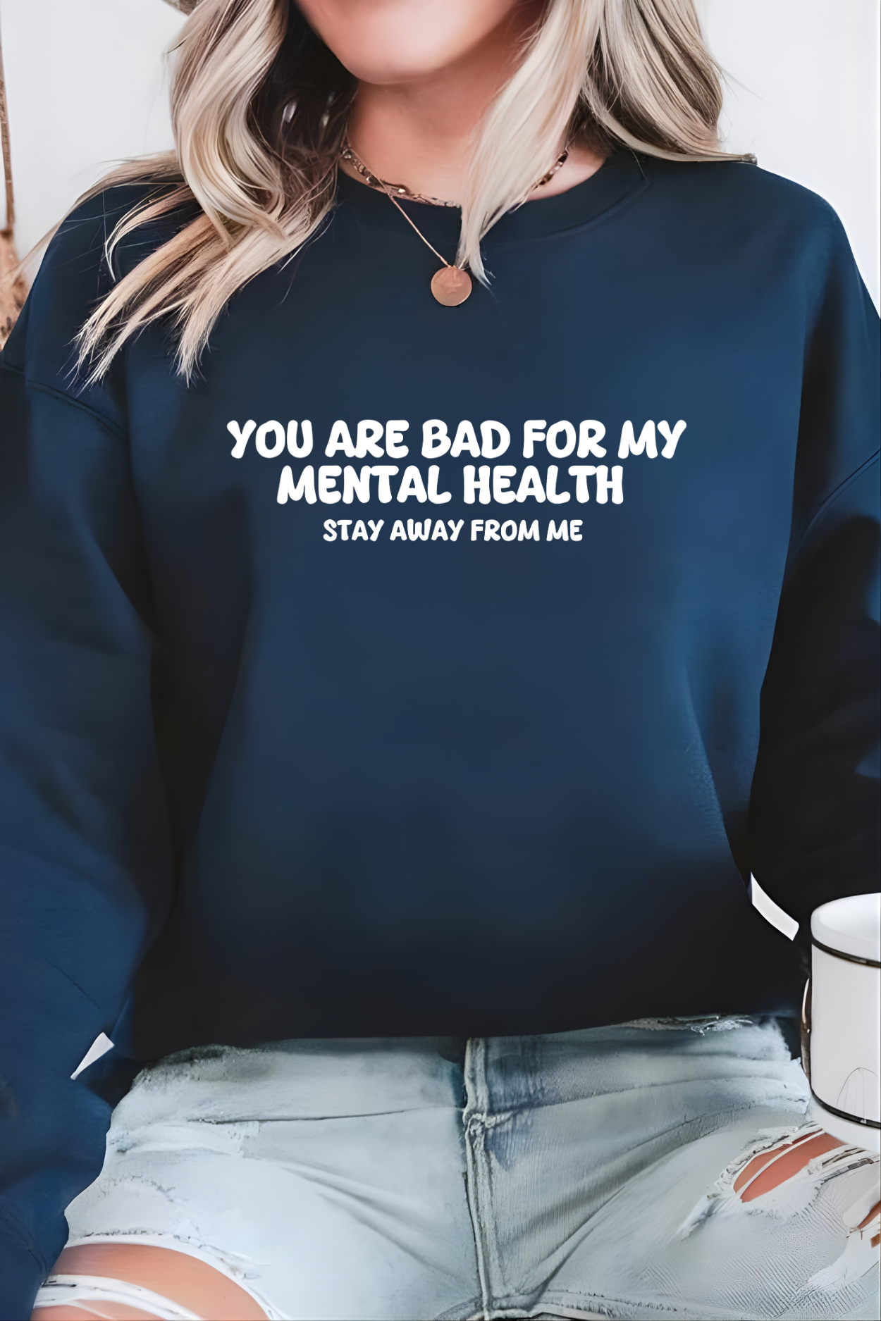 Unisex Black Crewneck Sweatshirt – “Protecting My Peace – Please Stay Away” – Graphic Slogan, Relaxed Fit