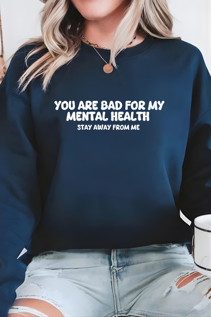 Unisex Black Crewneck Sweatshirt – “Protecting My Peace – Please Stay Away” – Graphic Slogan, Relaxed Fit