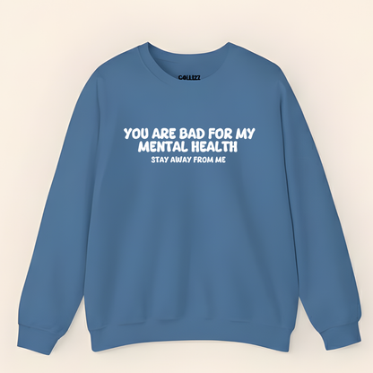 Unisex Black Crewneck Sweatshirt – “Protecting My Peace – Please Stay Away” – Graphic Slogan, Relaxed Fit
