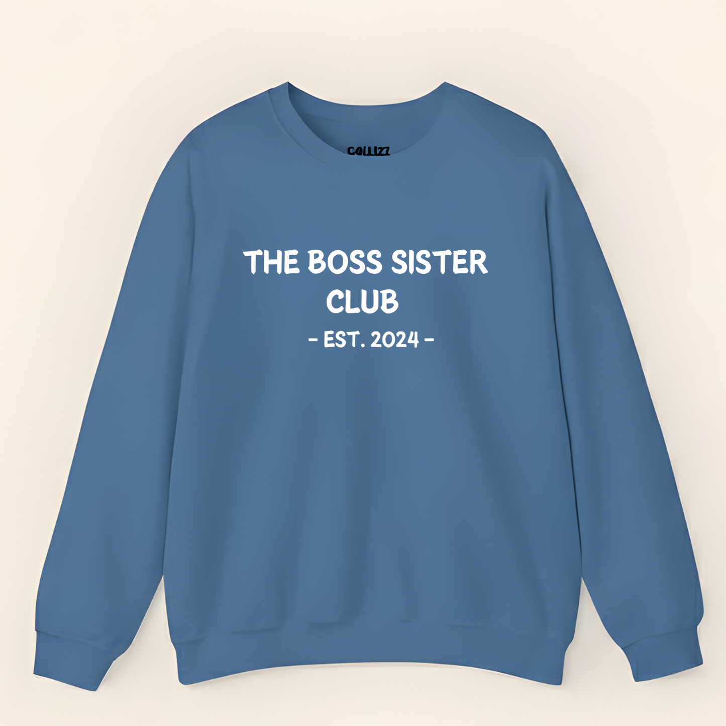 Unisex Black Crewneck Sweatshirt – “Boss Sister Club – EST. 2024” – Graphic Slogan, Relaxed Fit