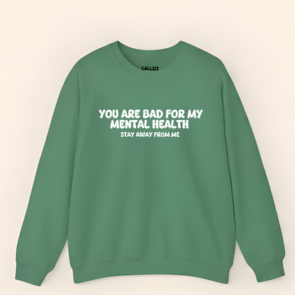 Unisex Black Crewneck Sweatshirt – “Protecting My Peace – Please Stay Away” – Graphic Slogan, Relaxed Fit