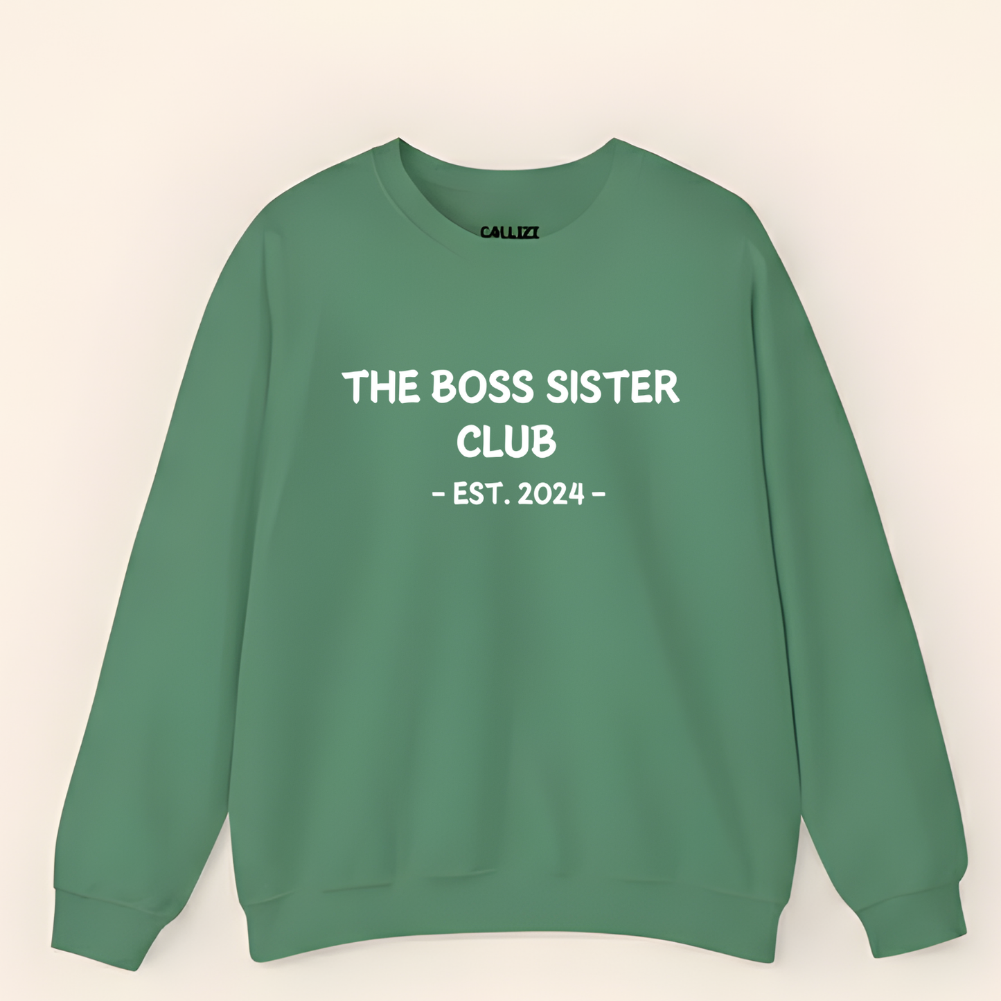 Unisex Black Crewneck Sweatshirt – “Boss Sister Club – EST. 2024” – Graphic Slogan, Relaxed Fit