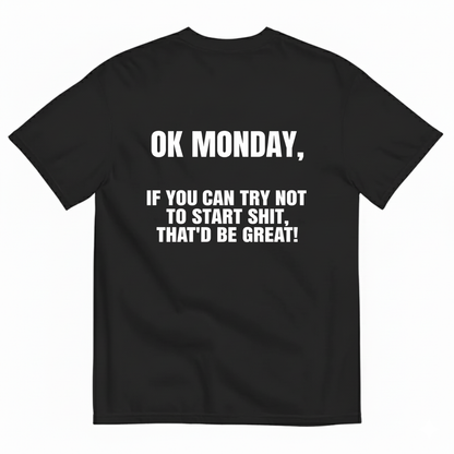 OK MONDAY, IF YOU CAN TRY NOT TO START SHIT, THAT'D BE GREAT! T- SHIRT (BACK PRINT)