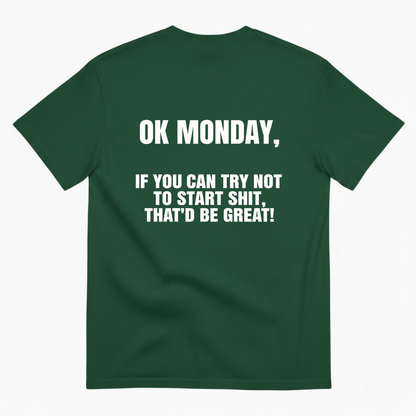 OK MONDAY, IF YOU CAN TRY NOT TO START SHIT, THAT'D BE GREAT! T- SHIRT (BACK PRINT)