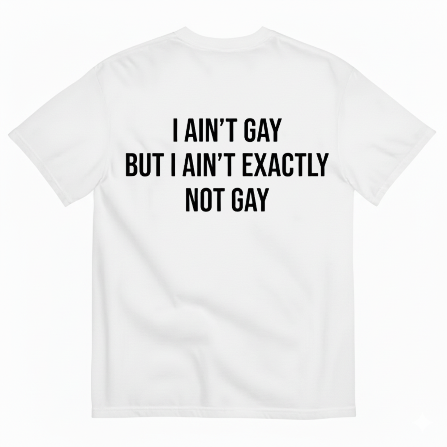 I AIN'T GAY BUT I AIN'T EXACTLY NOT GAY T-SHIRT (BACK PRINT)