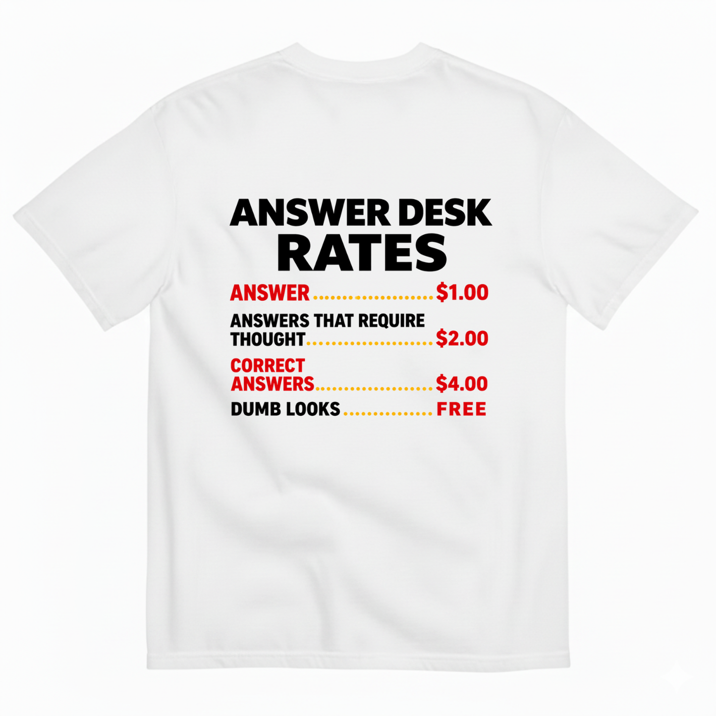 ANSWER DESK RATES T-SHIRT (BACK PRINT)