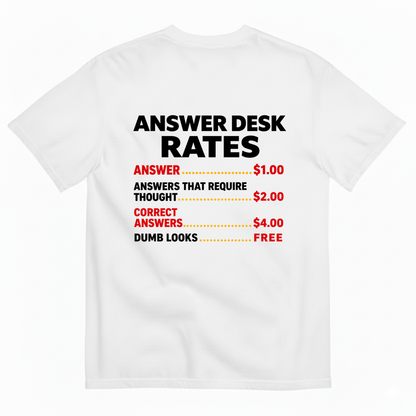 ANSWER DESK RATES T-SHIRT (BACK PRINT)