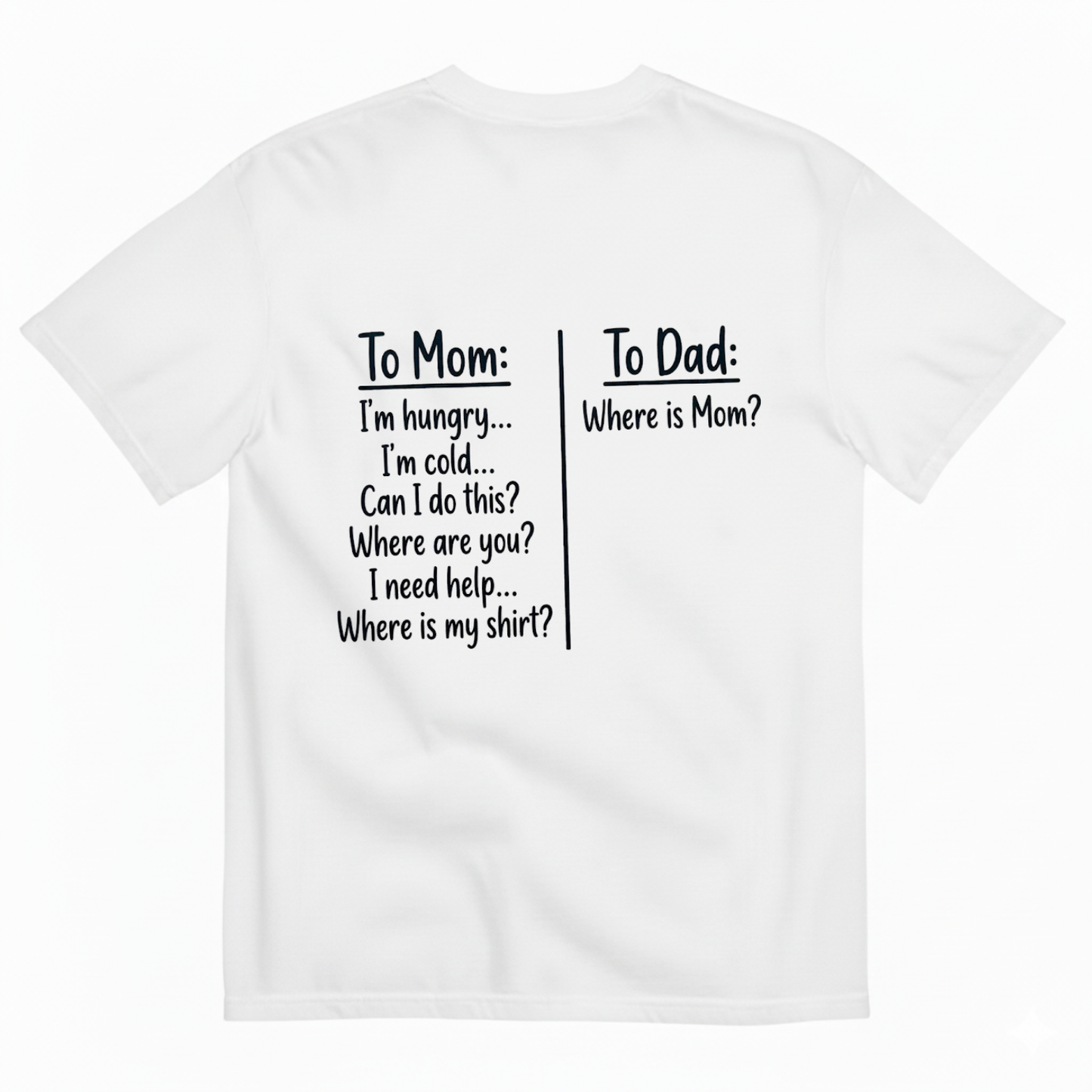 TO MOM / TO DAD T-SHIRT (BACK PRINT)