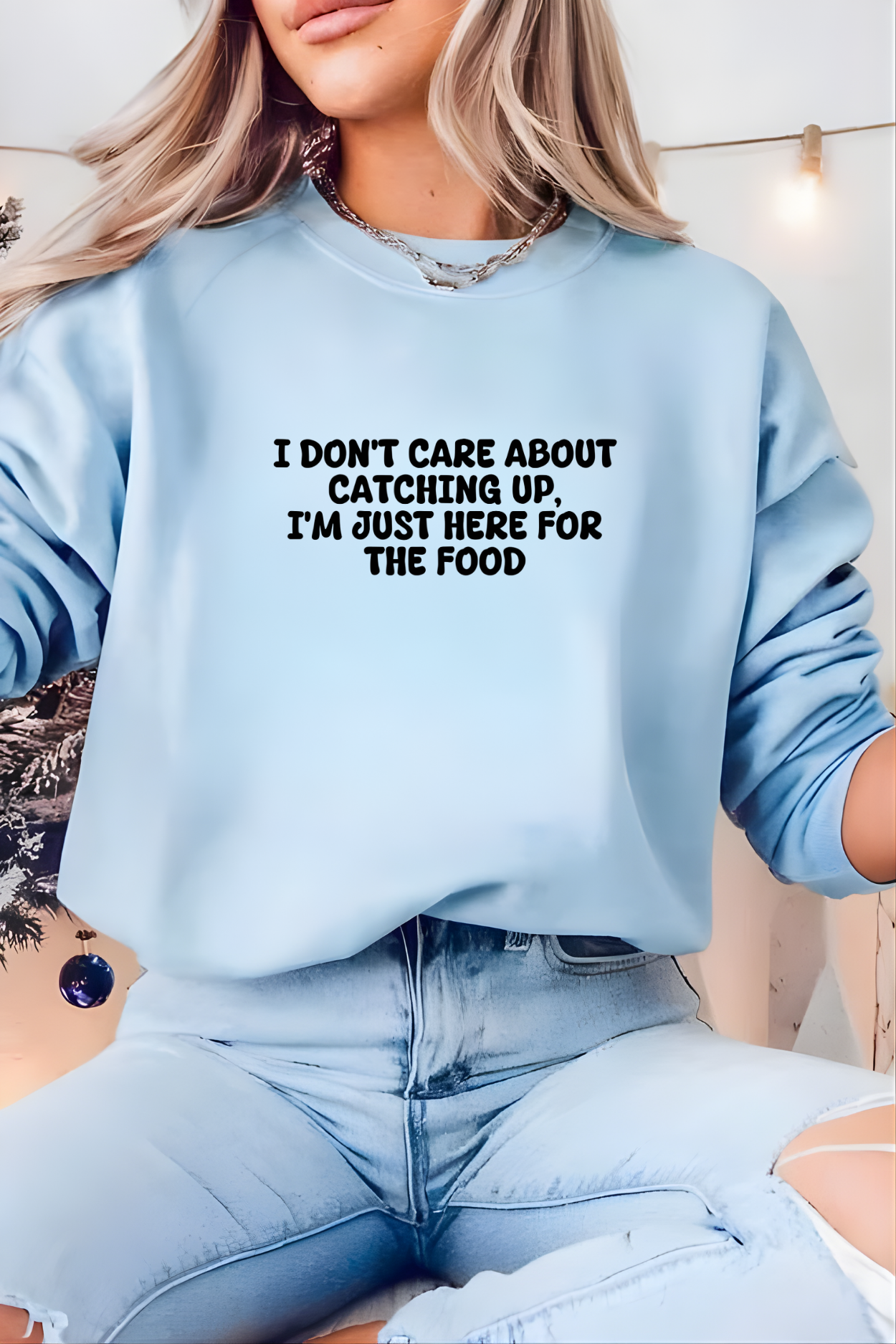 Unisex Crewneck Sweatshirt “I’m Just Here For The Food” – Black, Long Sleeve, Relaxed Fit