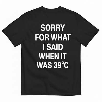 SORRY FOR WHAT I SAID WHEN IT WAS 39°C T-SHIRT (BACK PRINT)