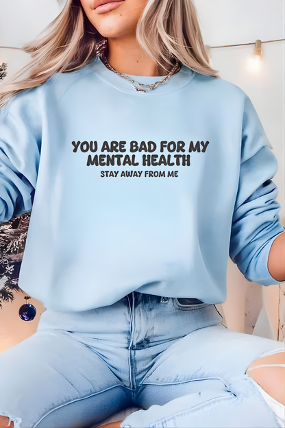 Unisex Black Crewneck Sweatshirt – “Protecting My Peace – Please Stay Away” – Graphic Slogan, Relaxed Fit