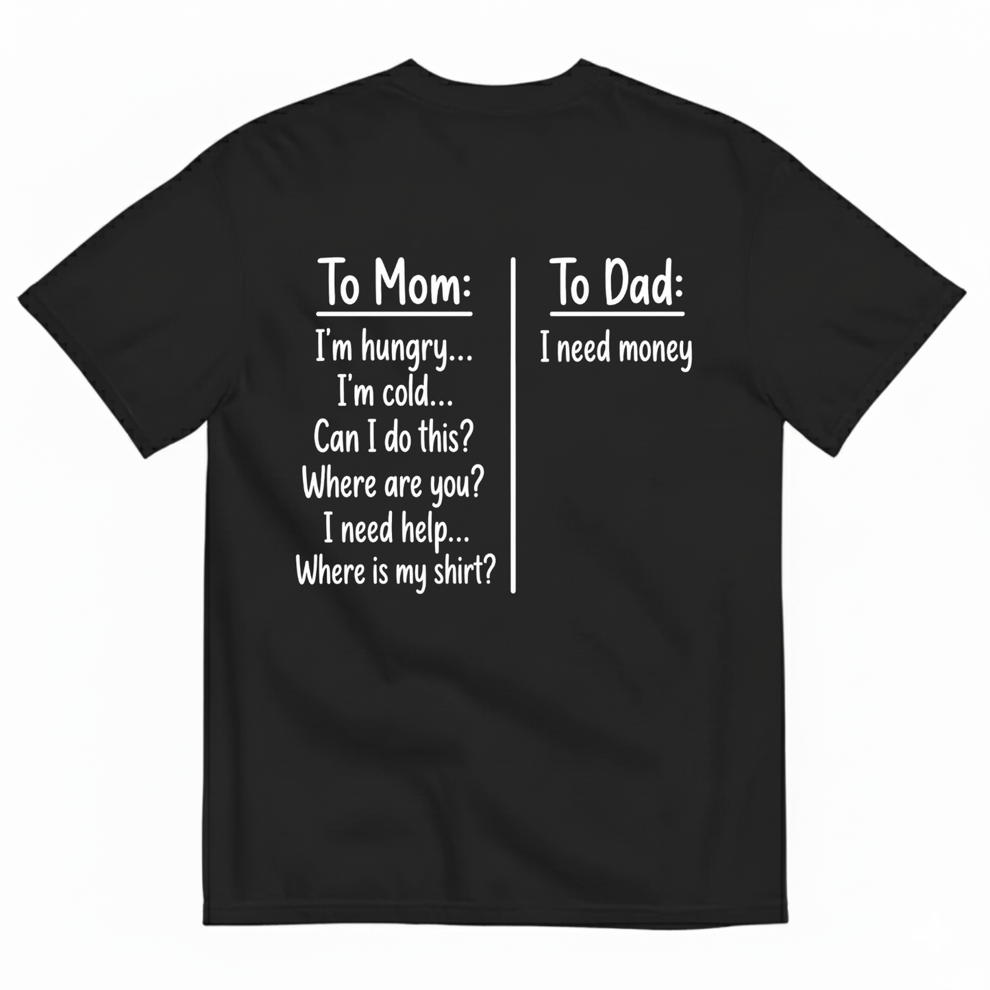 TO MOM TO DAD T-SHIRT (BACK PRINT)