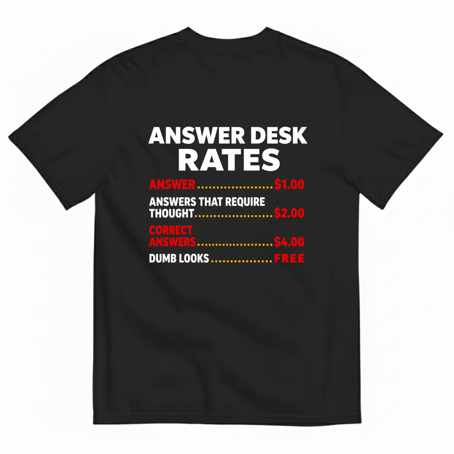 ANSWER DESK RATES T-SHIRT (BACK PRINT)