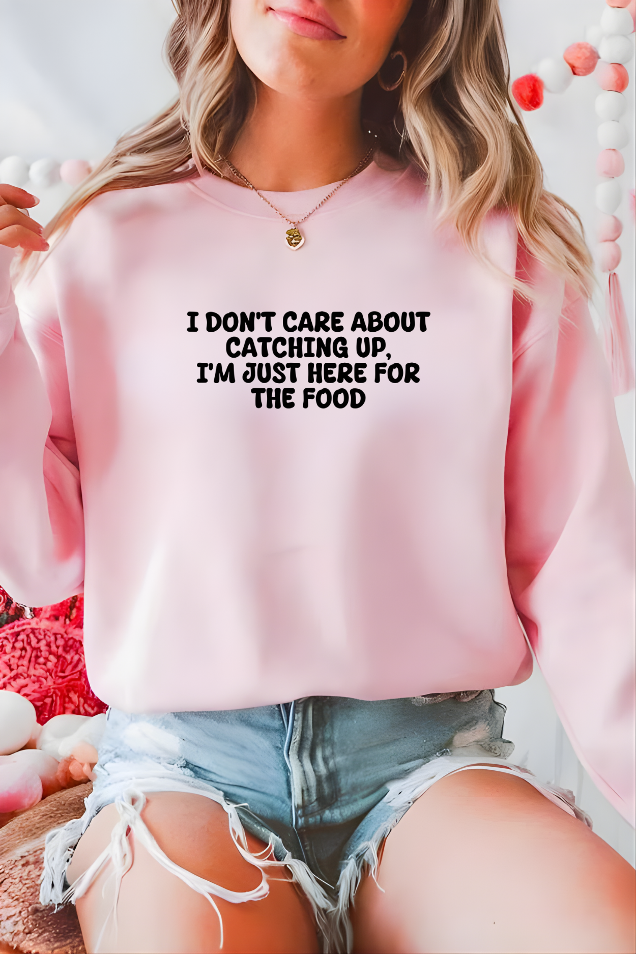 Unisex Crewneck Sweatshirt “I’m Just Here For The Food” – Black, Long Sleeve, Relaxed Fit