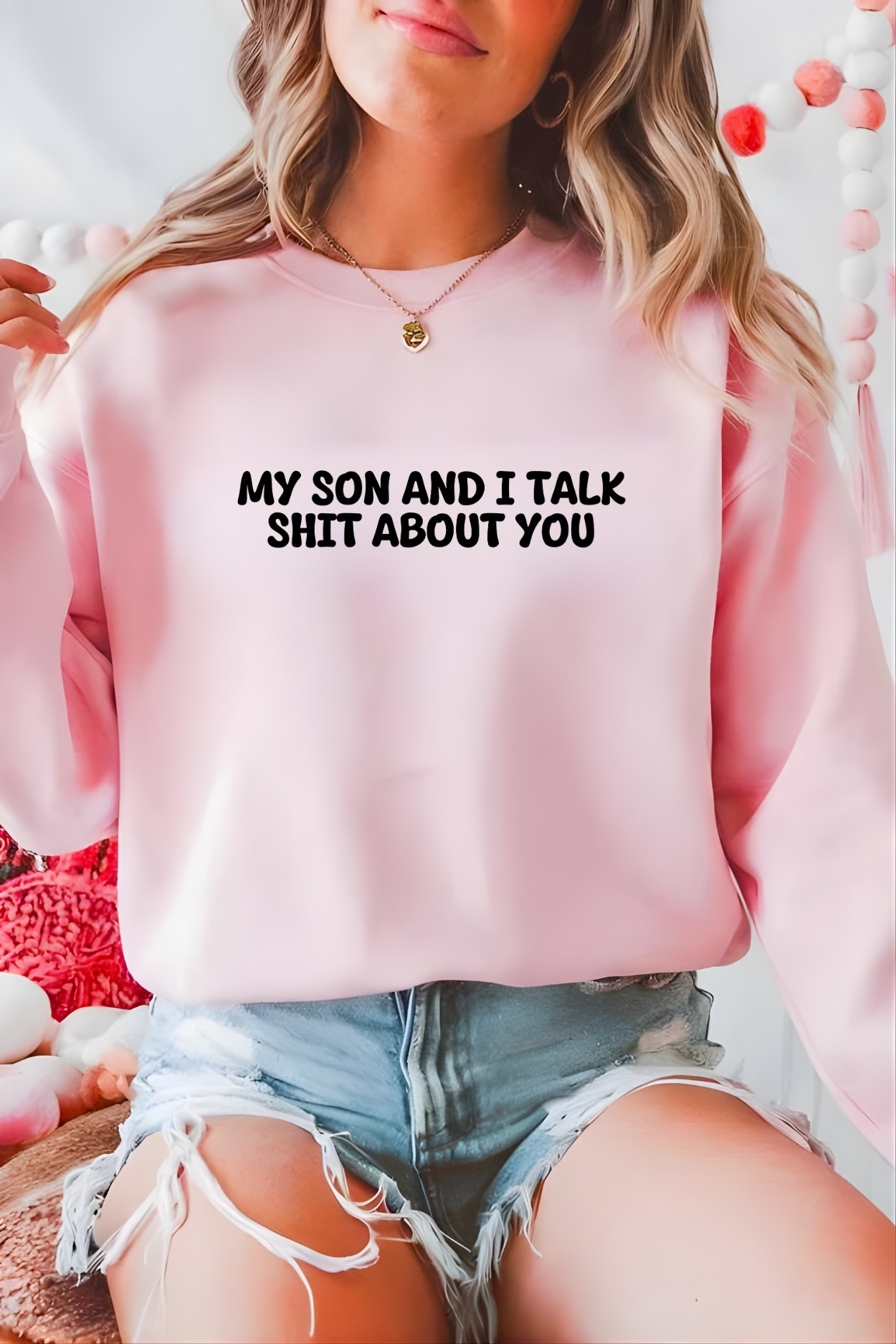 Unisex Black Crewneck Sweatshirt – “My Son and I Talk Smack About You” – Funny Parenting Slogan