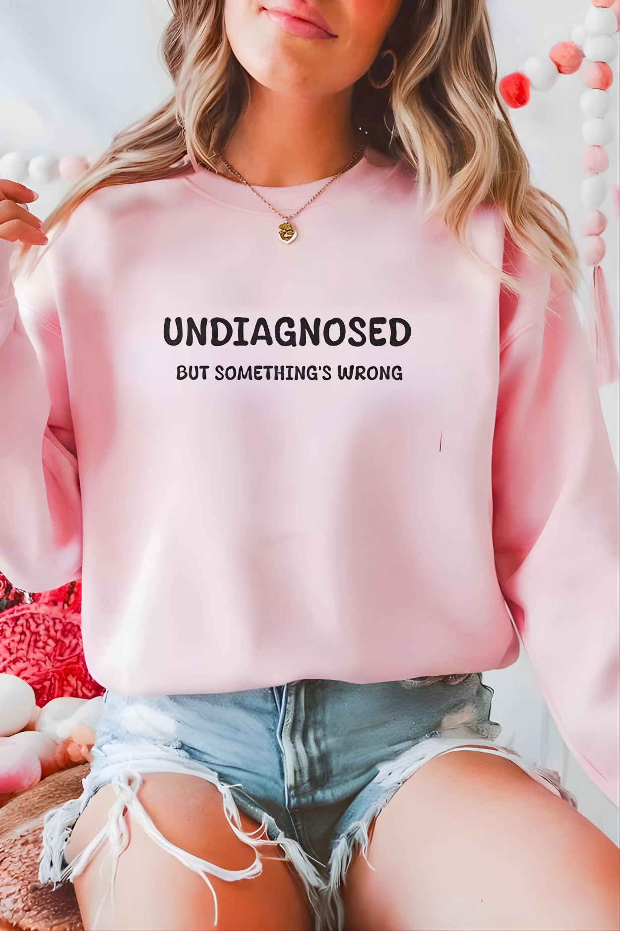 Unisex Black Graphic Sweatshirt – “Undiagnosed But Something’s Wrong” – Crewneck, Long Sleeve, Cotton‑Blend Fleece (S–XL)