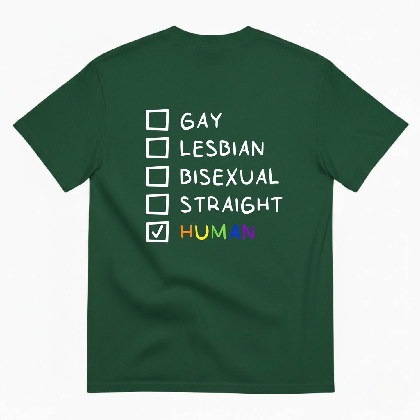 GAY - LESBIAN - BISEXUAL - STRAIGHT - HUMAN T-SHIRT (BACK PRINT)