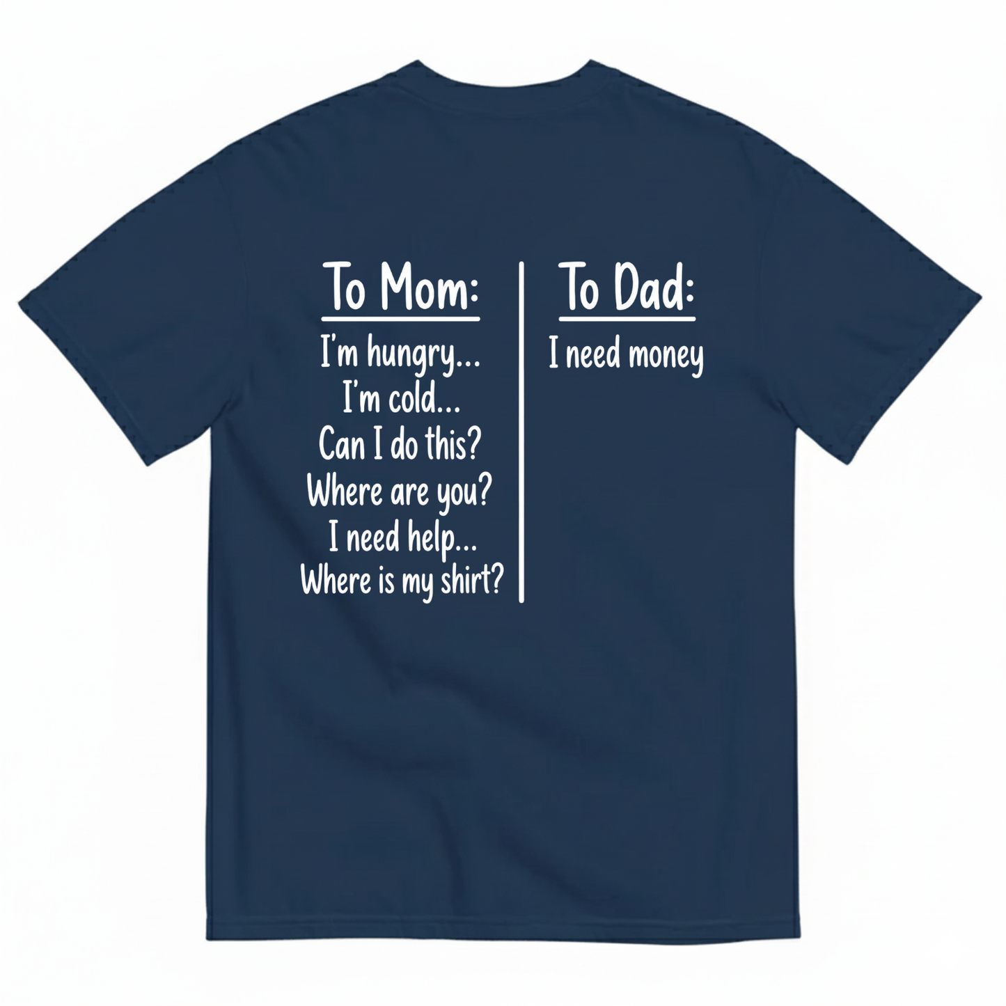 TO MOM TO DAD T-SHIRT (BACK PRINT)