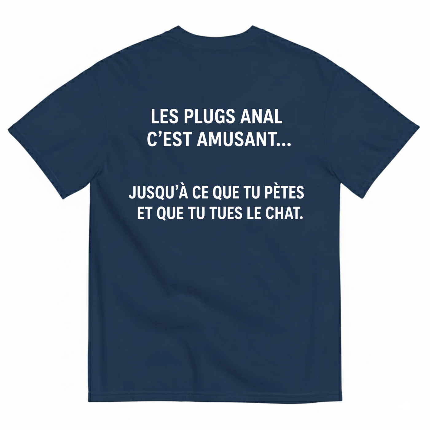 LES PLUGS ANAL C’EST AMUSANT... JUSQU’À CE QUE TU PÈTES ET QUE TU TUES LE CHAT. T-SHIRT (BACK PRINT)