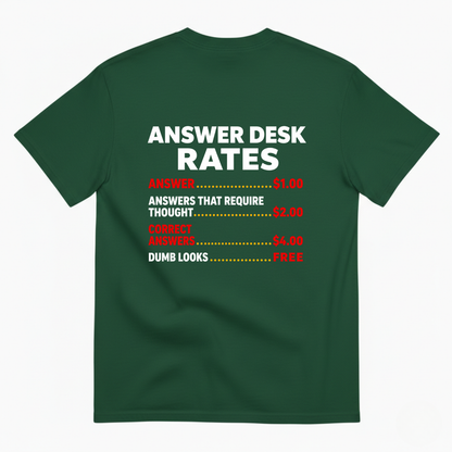 ANSWER DESK RATES T-SHIRT (BACK PRINT)