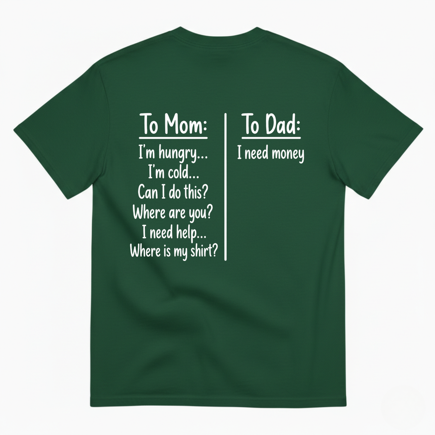 TO MOM TO DAD T-SHIRT (BACK PRINT)
