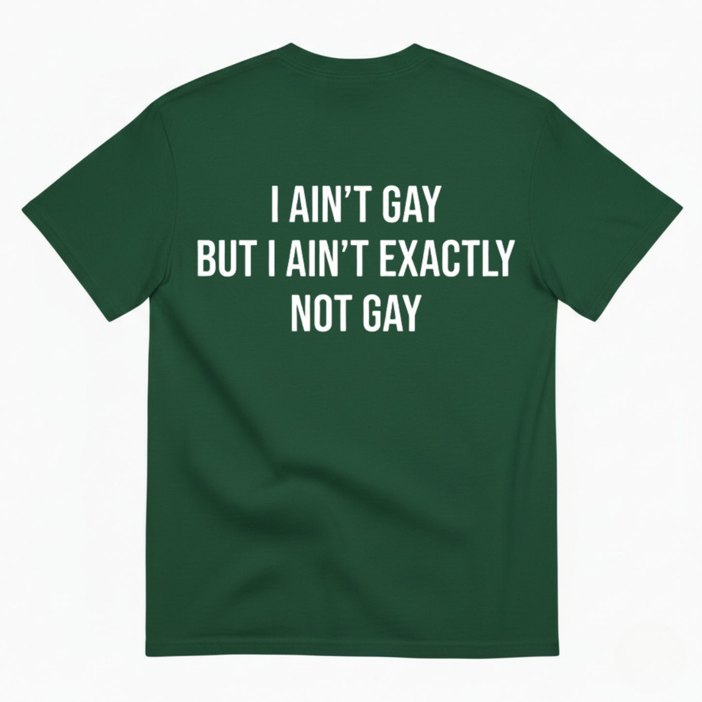 I AIN'T GAY BUT I AIN'T EXACTLY NOT GAY T-SHIRT (BACK PRINT)