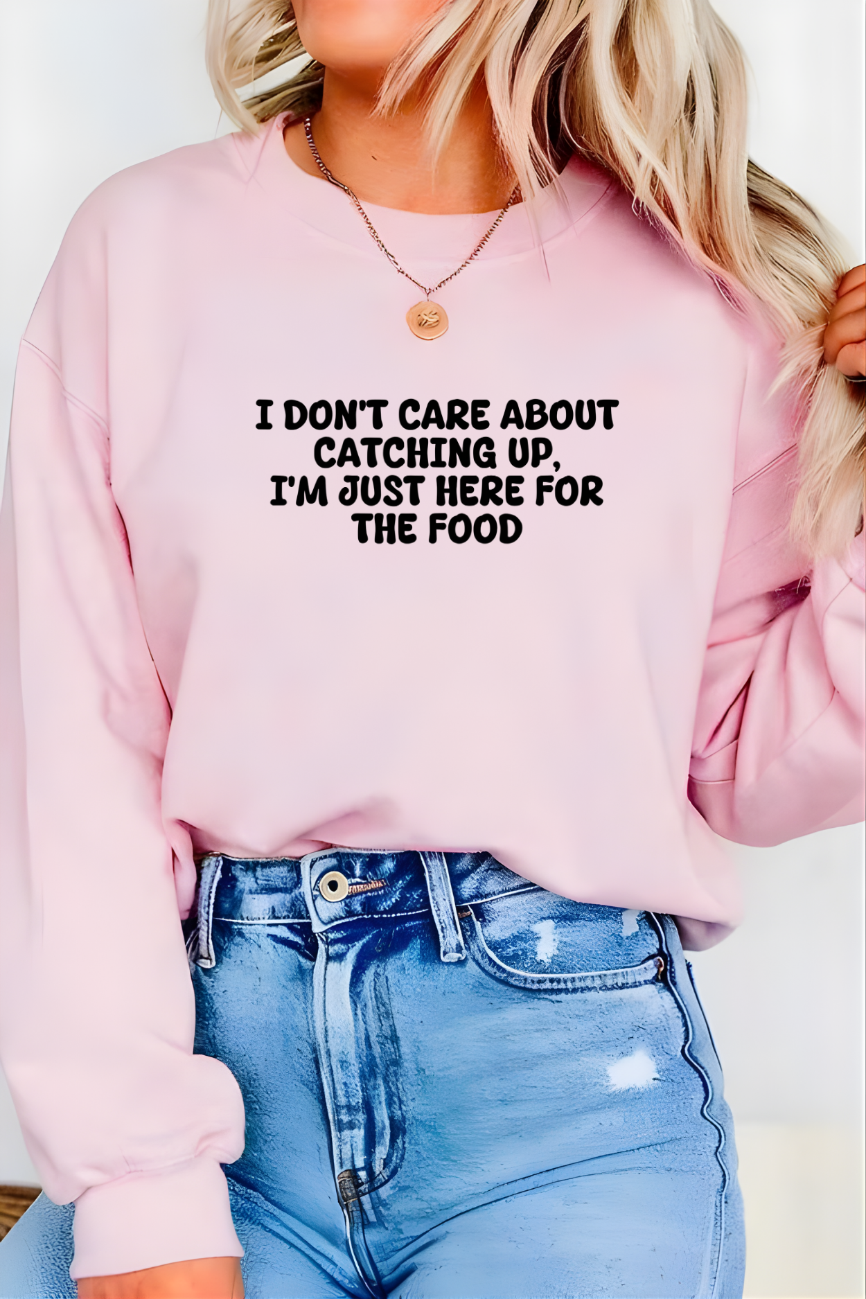 Unisex Crewneck Sweatshirt “I’m Just Here For The Food” – Black, Long Sleeve, Relaxed Fit