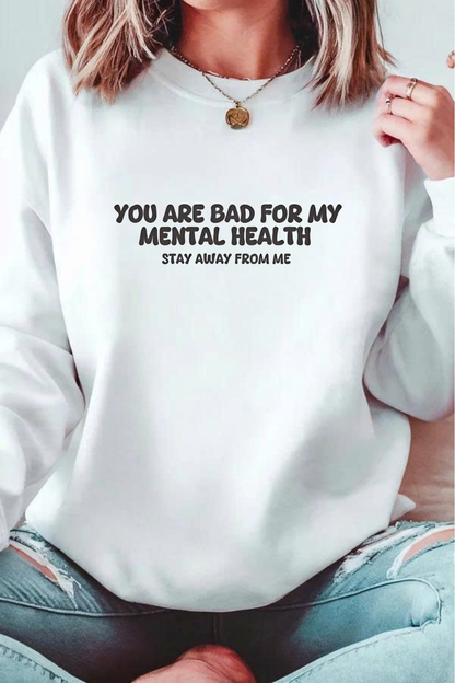 Unisex Black Crewneck Sweatshirt – “Protecting My Peace – Please Stay Away” – Graphic Slogan, Relaxed Fit