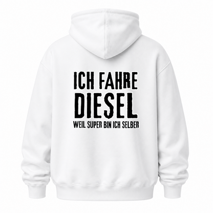 ICH FAHRE DIESEL – WEIL SUPER BIN ICH SELBER HOODIE (BACK PRINT)