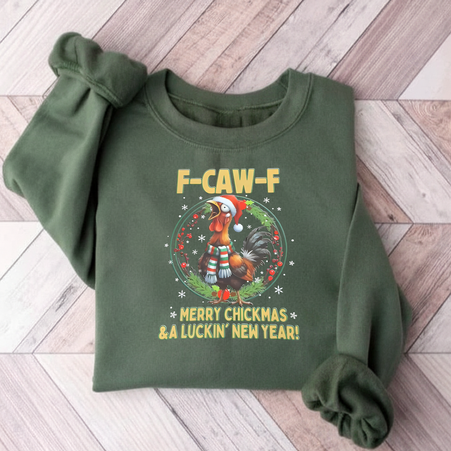 Funny F-CAW-F Rooster Christmas Swearshirt