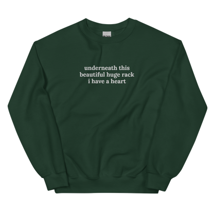 UNDERNEATH THIS BEAUTIFUL HUGE RACK I HAVE A HEART SWEATSHIRT (FRONT EMBROIDERY)