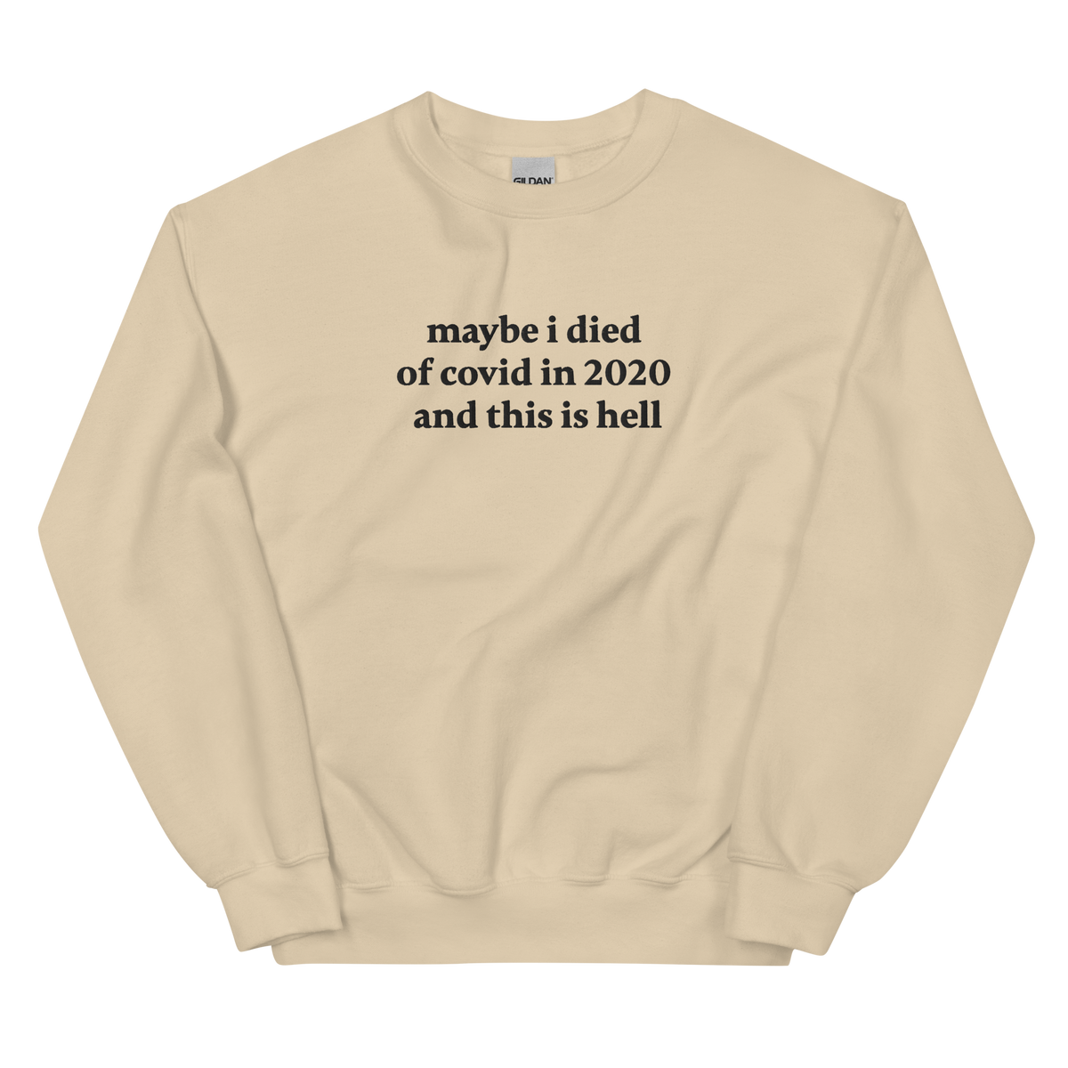 MAYBE I DIED OF COVID IN 2020 AND THIS IS HELL SWEATSHIRT (FRONT EMBROIDERY)