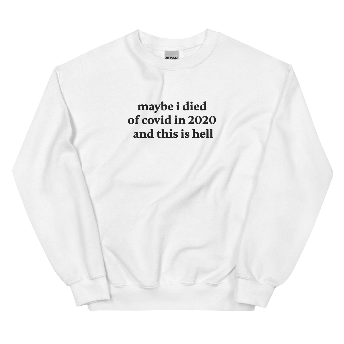 MAYBE I DIED OF COVID IN 2020 AND THIS IS HELL SWEATSHIRT (FRONT EMBROIDERY)